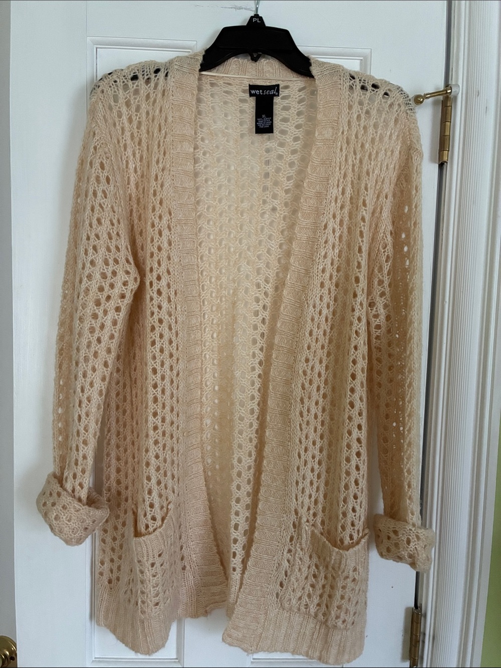 Wet Seal Cream Openwork Knit Cardigan SweaterXL